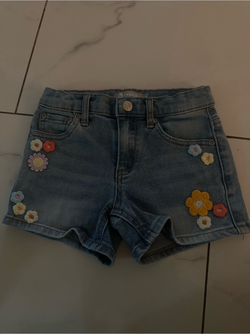 Tractr Light Blue Denim Shorts with Multicolor Flower Patches